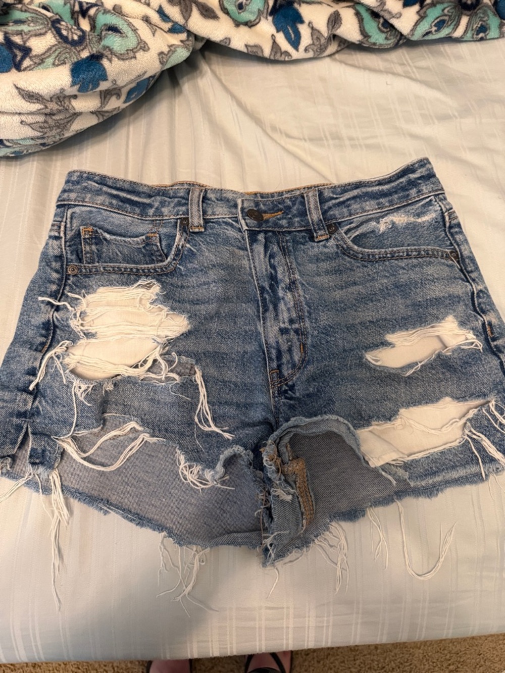 American Eagle Outfitters Distressed Light Blue Denim Cutoff Shorts